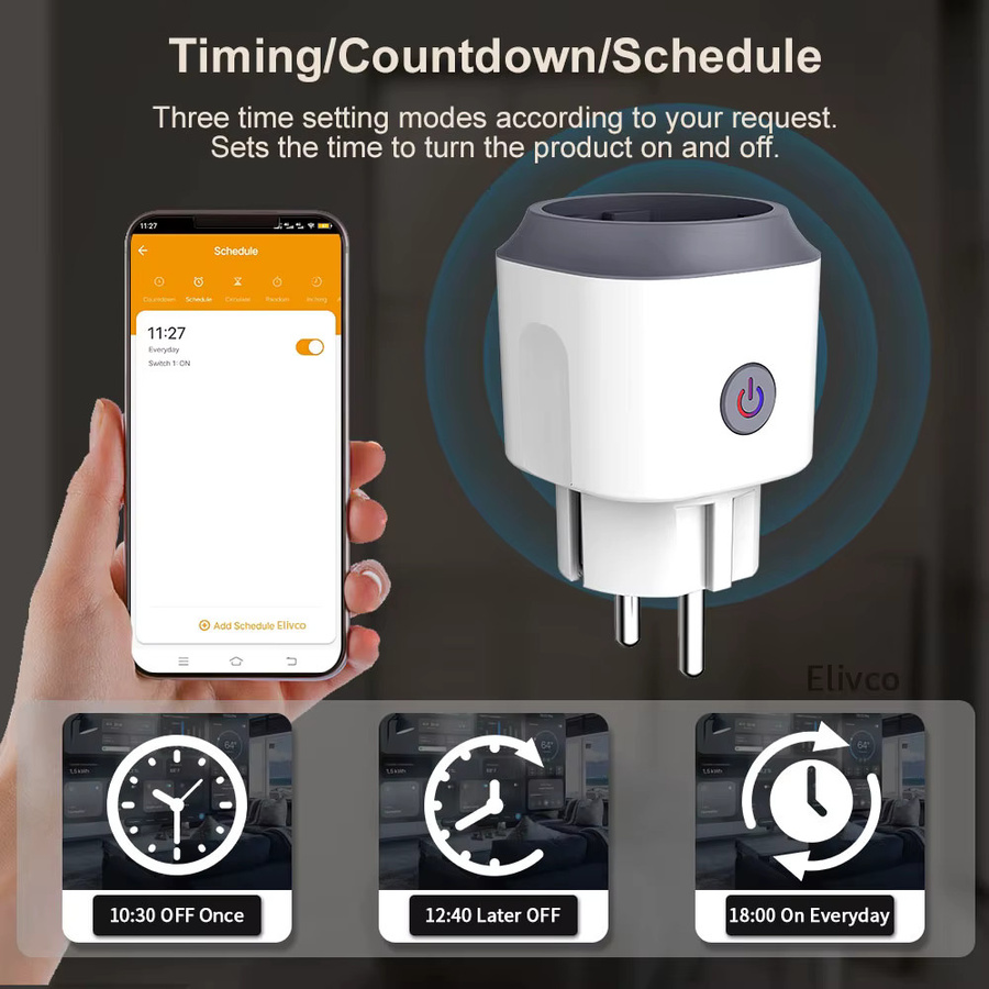Elivco Tuya Smart Plug WLAN-Steckdose in Weiß mit Zeitsteuerung, Countdown und Energieüberwachung, kompatibel mit Google Assistant, Alexa, Alice und Salute - Bild 5