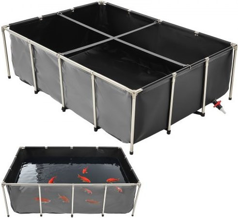 VEVOR Canvas Fischteich in Schwarz, 470 Gallonen Above Ground Koi-Teich aus PVC mit Sichtfenster, rechteckiger Goldfischteich mit Edelstahlrahmen und Ablassventil zur Zucht und Bewässerung - Bild 1