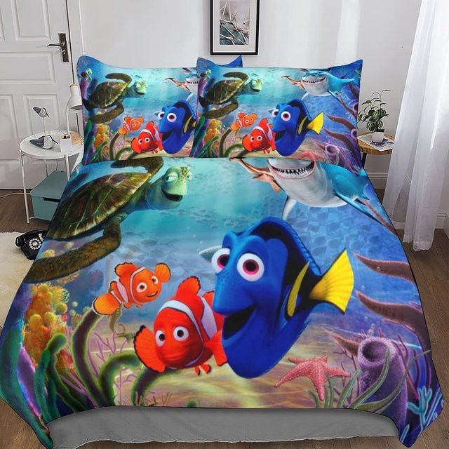 Finden N/Emo Bettwäsche-Set Dori Fisch in Blau mit Reißverschluss, 2-teilig aus Mikrofaser für Kinder und Erwachsene, B/H: 90 x 200 cm - Bild 1