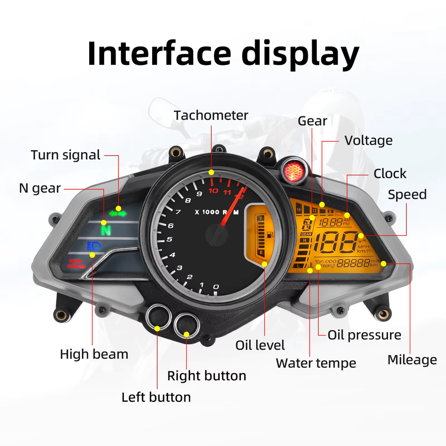 MAIMEIMI Digitaler Universal Motorrad Tachometer mit LED Drehzahlmesser in Schwarz für Bajaj 200ns 2006-2013 - Bild 2