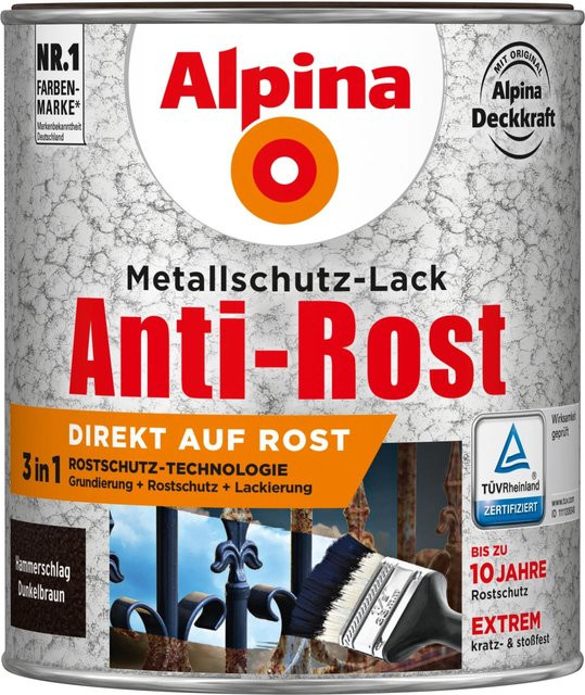 Alpina Metallschutz-Lack Anti-Rost Dunkelbraun Hammerschlag 750 ml - Bild 1