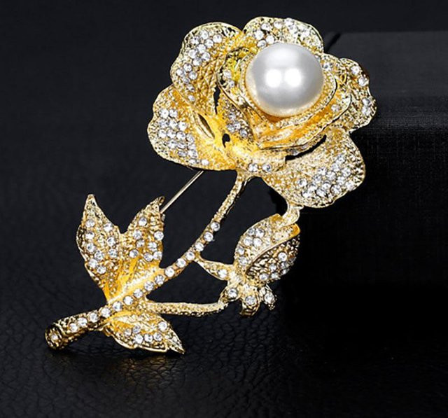 YIRAN Jewelry Brosche, Rose, Strass, Perle, Damen - Bild 1