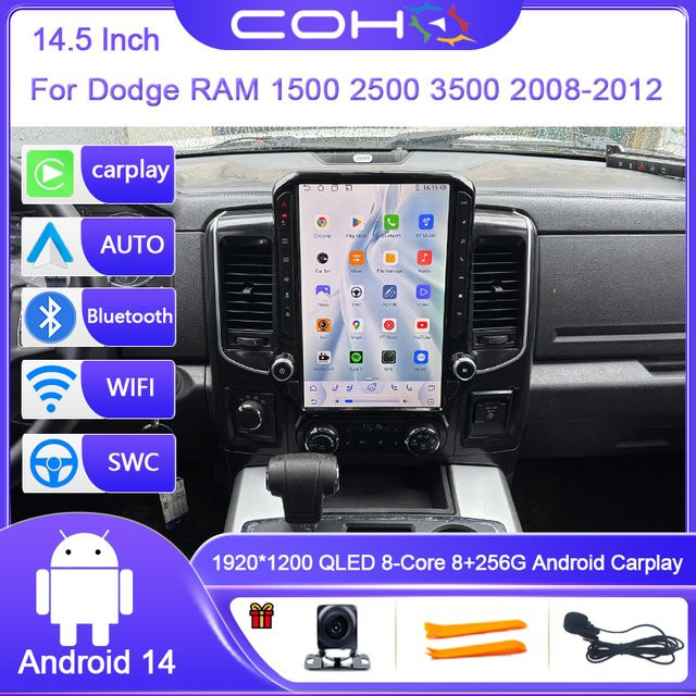 Roadonline Android 14 Multimedia Player für Dodge RAM 1500 2500 3500 (2008-2012), 14,5 Zoll 8-Core Autoradio mit GPS, 4G und WIFI, Schwarz - Bild 1