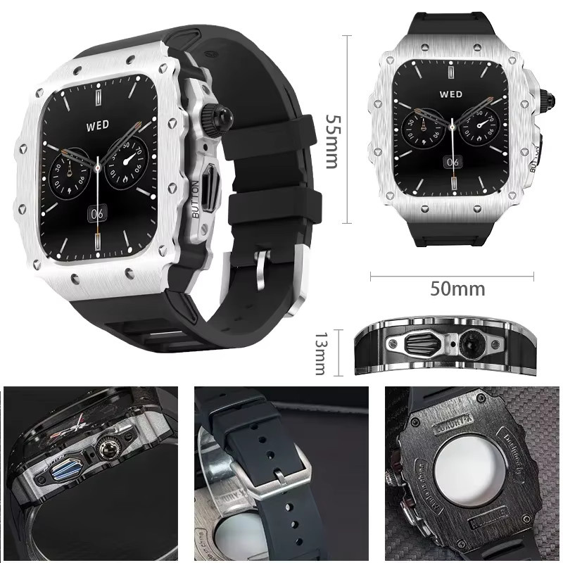 CAOWTAN Modifikationsset für Apple Watch, Edelstahl, Silikon, Silber, Unisex - Bild 4