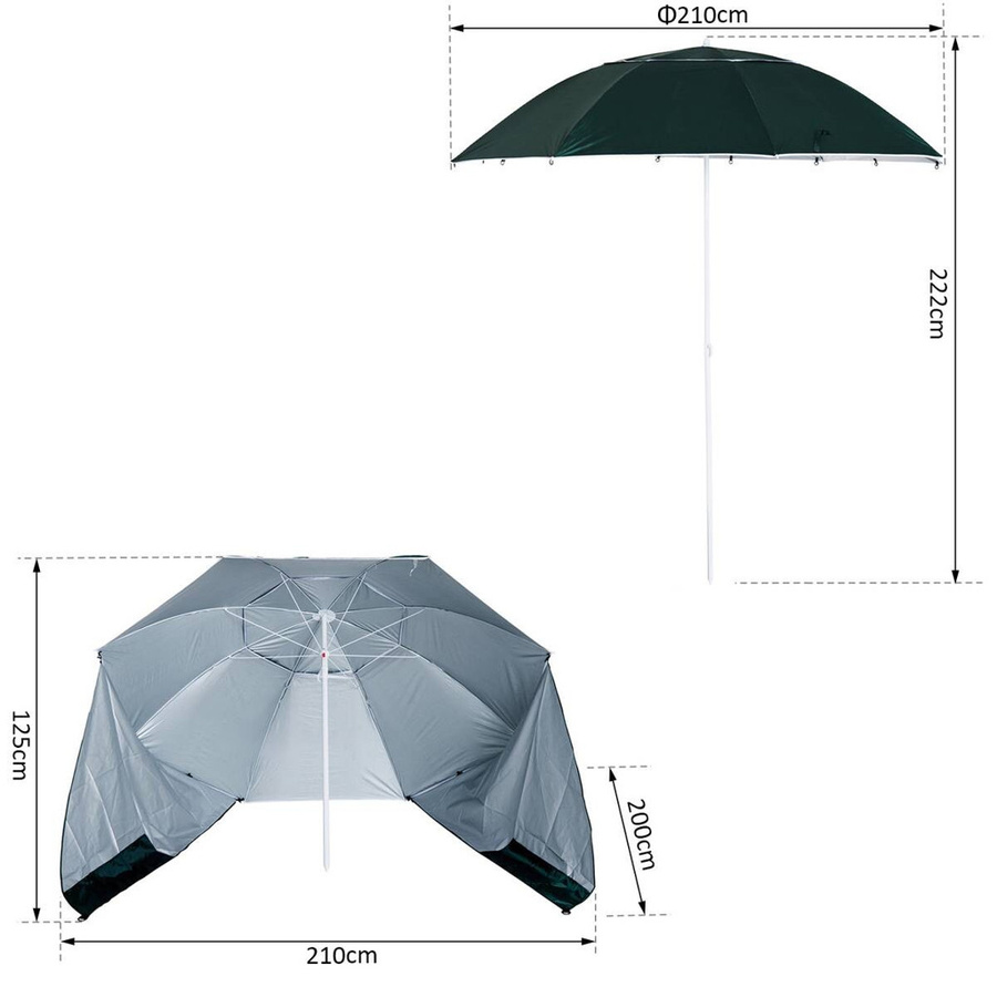 Outsunny 2in1 Strandschirm und Strandzelt in Dunkelgrün mit UPF 50+ aus Polyester und Metall, Höhe: 222 cm, Tiefe: 210 cm - Bild 2