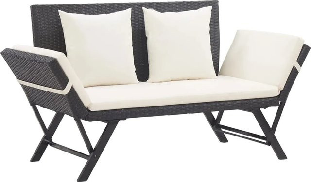 furnicato Gartenbank aus Poly Rattan mit Auflagen in Schwarz, B: 176 cm, T: 80 cm, H: 70 cm - Bild 1