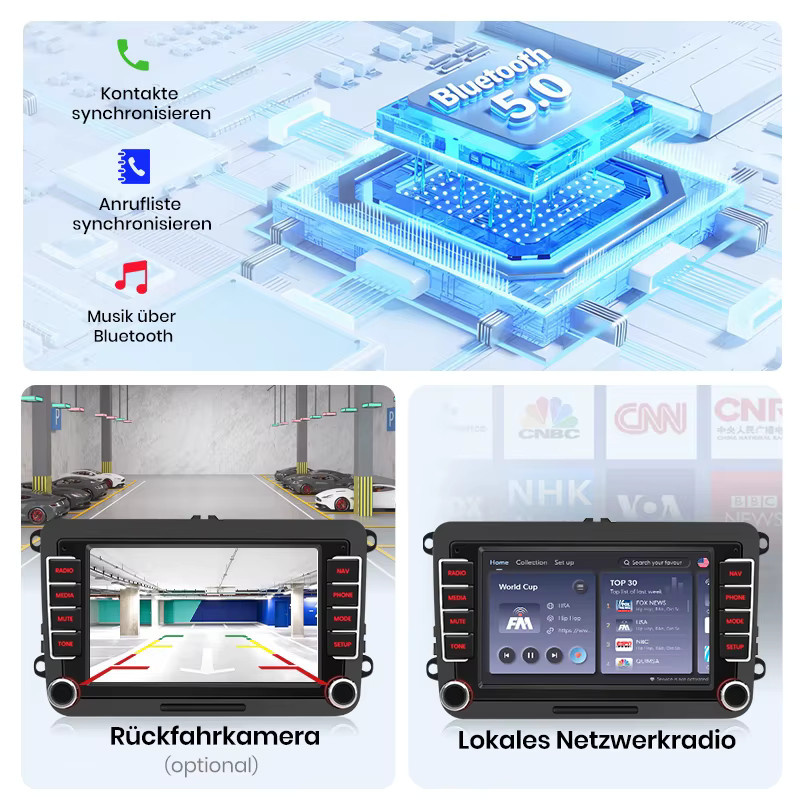 Junsun Android Autoradio mit 7 Zoll IPS-Bildschirm und Bluetooth für VW Volkswagen Skoda Octavia Golf 5 6 Touran Passat B6 Polo Jetta, kabellos für Apple CarPlay, Schwarz - Bild 5