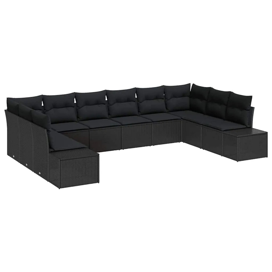 vidaXL Garten-Sofa-Set in U-Form aus Poly-Rattan und Stahl mit Kissen, 10-teilig, Schwarz - Bild 2