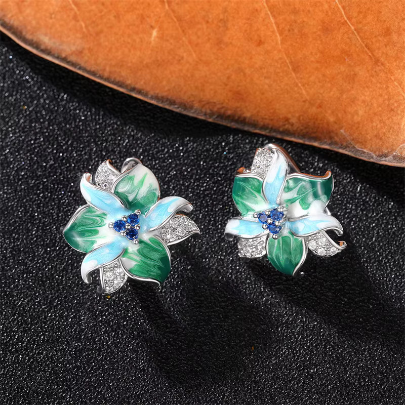 Huitan Bohemia Creolen, Emaille Blume, Silber, Damen - Bild 4