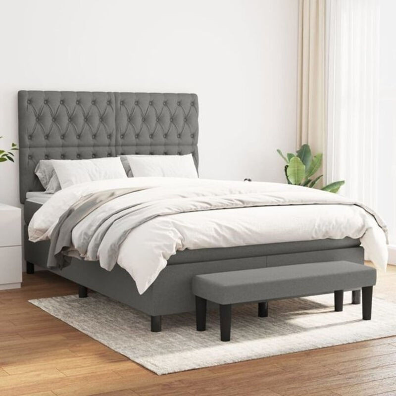 vidaxl Boxspringbett mit Matratze aus Stoff in Anthrazit Grau B/T/H: 140 x 190 cm - Bild 1