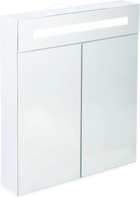 Relaxdays Spiegelschrank aus Stahl in Weiß mit 2 Türen, LED-Beleuchtung und Steckdose, B/H/T: 60 x 67 x 12 cm - Bild 1