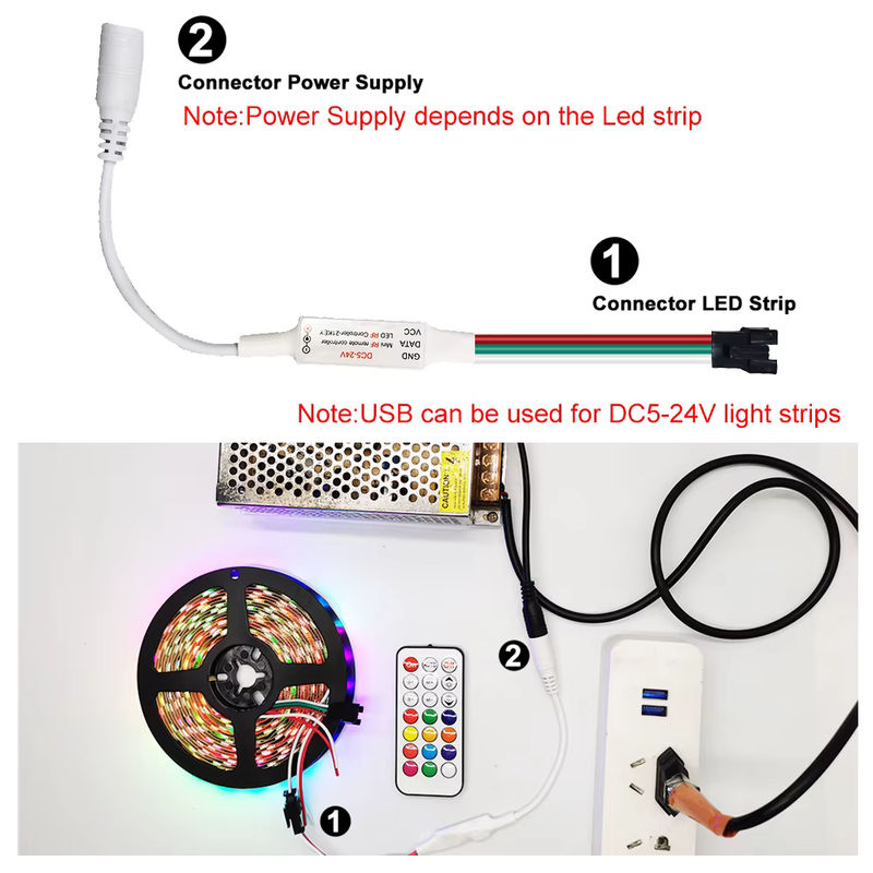 FUNZENXIN Mini RF USB DC Controller mit 14 17 21 Tasten Fernbedienung für adressierbare WS2812B und WS2811 RGBIC LED Lichtstreifen, 24V - Bild 4