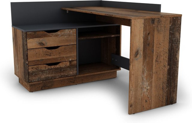 byLIVING Winkelschreibtisch BELFAST in Old Wood und Anthrazit, B: 129 cm, H: 84 cm, T: 105 cm - Bild 1