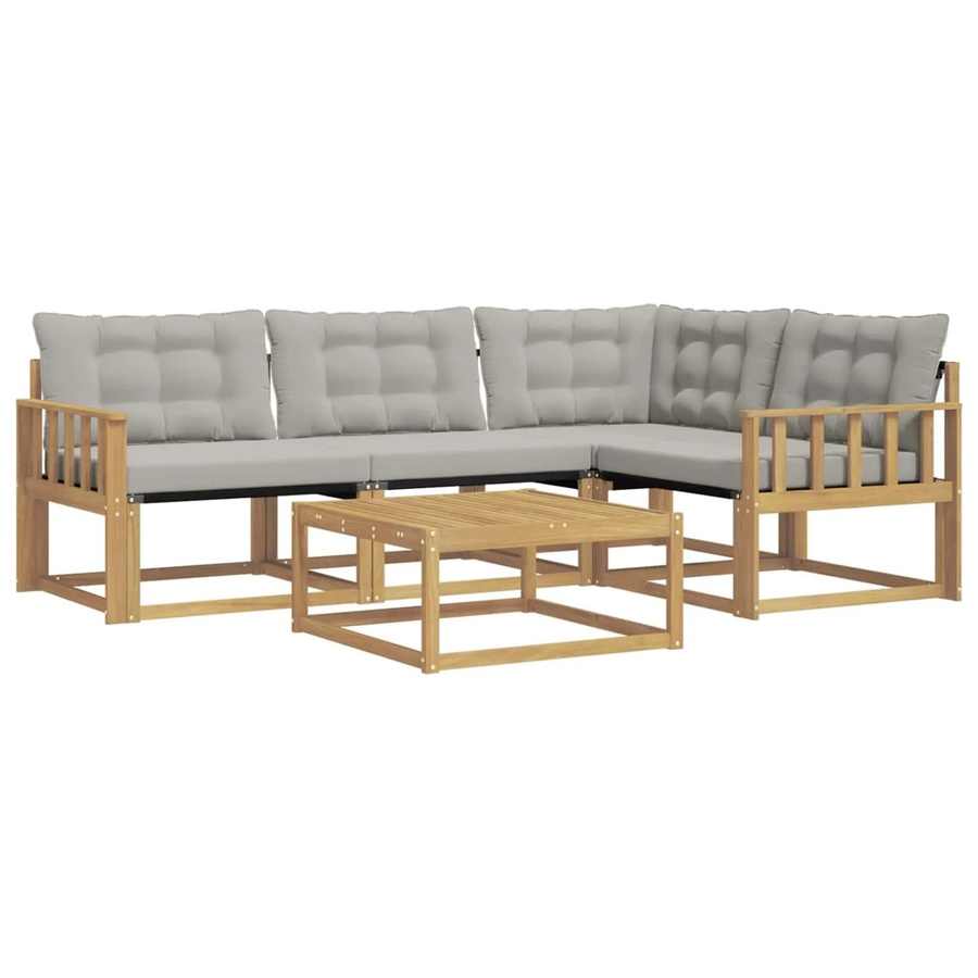 vidaXL Outdoor-Sofagarnitur aus Akazienholz in L-Form mit Textilene-Bezug und Polstern, Weiß und Grau, B/T/H: 79 x 79 x 37 cm - Bild 2