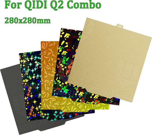 QIDI Bauplatte für Q2 und Q2 Combo 3D-Drucker, doppelseitiges Federstahlblech mit PEO PET PEI Pulverbeschichtung, Schwarz, B/T: 280 x 280 mm - Bild 1