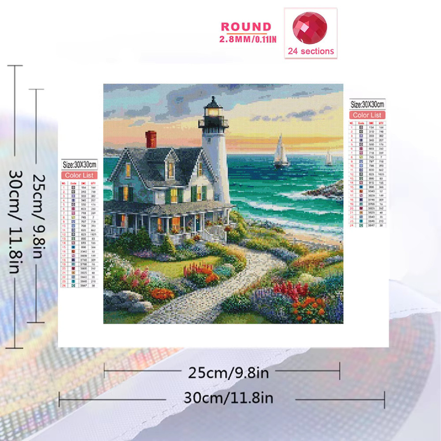 EverShine Diamantmalerei Leuchtturm-Landschaft Stickerei-Set mit Küstenmotiv in Multicolour, B/H: 20 x 20 cm - Bild 2