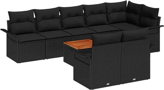 vidaXL Garten-Sofa-Set 9-tlg. aus Polyrattan in Schwarz mit Polsterung und Stauraumfunktion - Bild 1