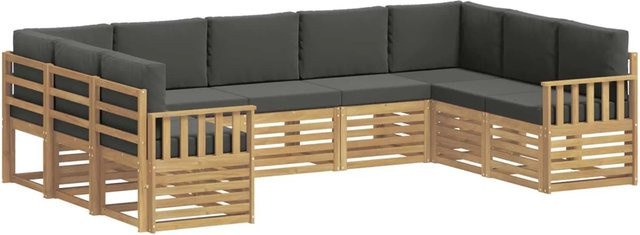 vidaXL Outdoor-Sofagarnitur 7-teilig in L-Form aus Akazienholz mit Polstern in Anthrazit und Weiß - Bild 1