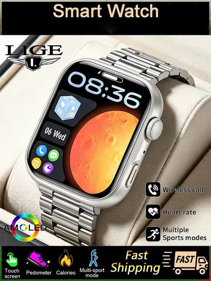 LIGE Smartwatch, Edelstahl, Schwarz, Herren, 1,83 Zoll - Bild 7