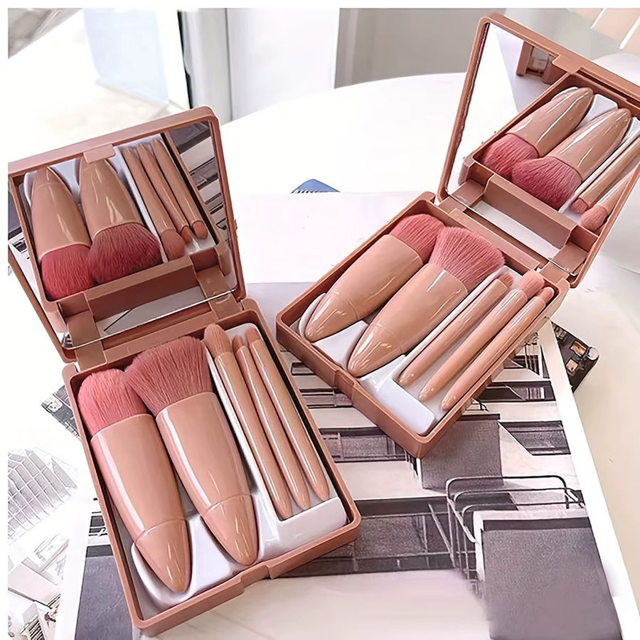 5-teiliges Make-up-Pinsel-Set mit Spiegel, Unisex - Bild 2