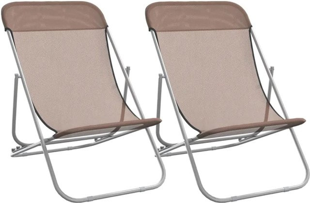 vidaXL Strandstühle 2er Set Braun aus Textilene und pulverbeschichtetem Stahl mit verstellbarer Kopfstütze - Bild 1