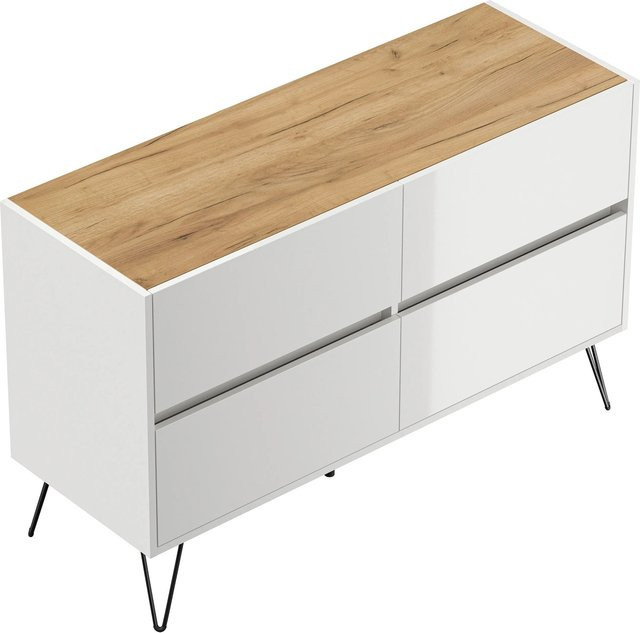 Posseik Sideboard Industrial mit 4 Soft-Close-Schubladen in Weiß Eiche, Breite: 120 cm - Bild 1