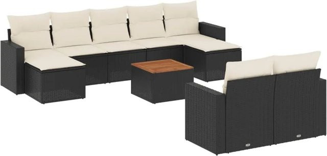 vidaXL 10-tlg. Garten-Sofagarnitur aus Polyrattan in Schwarz mit Kissen und Metallrahmen für Terrasse und Garten - Bild 1