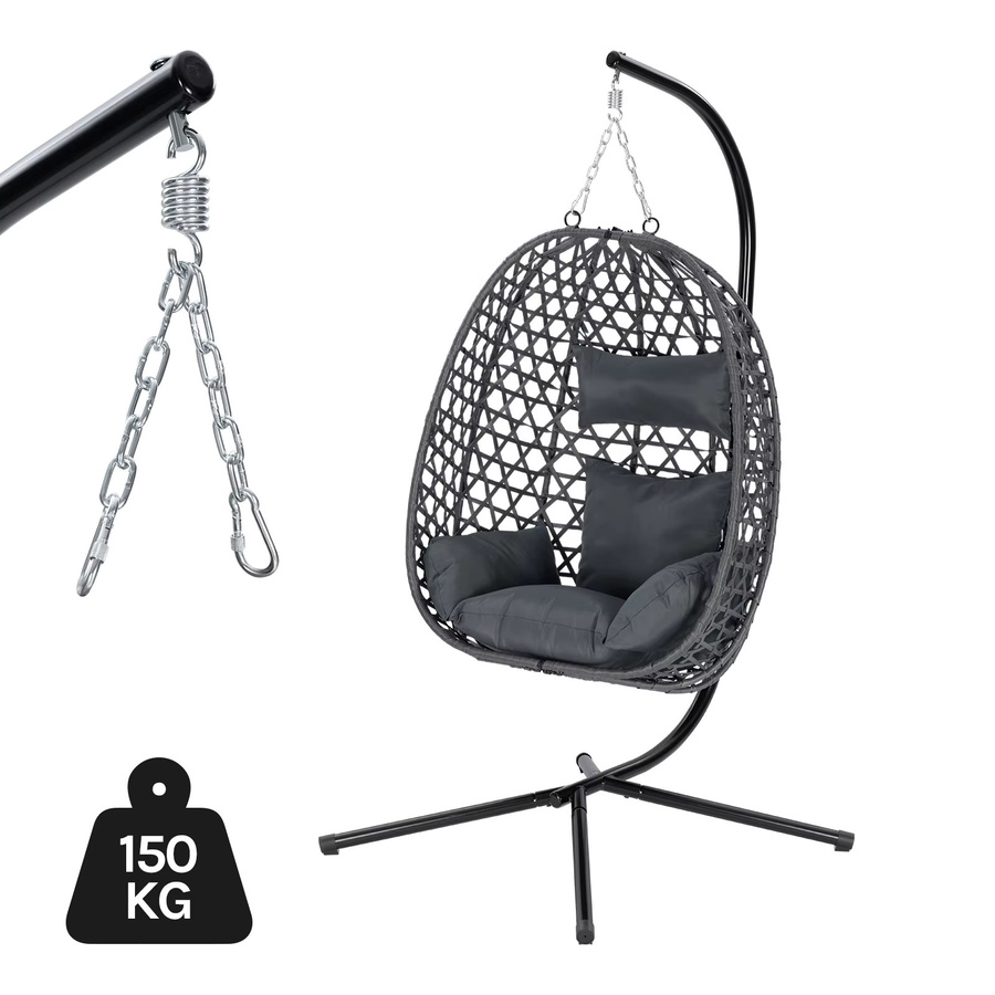 WOLTU Egg Hängesessel mit Kissen und verstellbarer Kopfstütze in Schwarz mit Standgestell für Garten, Balkon und Terrasse - Bild 2