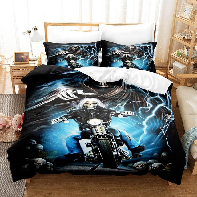 Luna Seller 3D Schädel Bettwäsche Set Halloween Design in Schwarz, bestehend aus Bettbezug und Kissenbezug aus Polyester, B/H: 135 x 200 cm - Bild 1