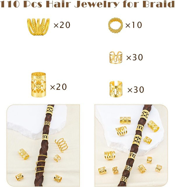 YULIN Haarschmuck Metallringe, Manschetten, Clips, Goldgelb, Damen - Bild 1