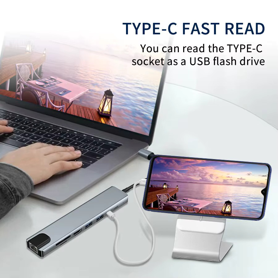 kebidumei USB-C Hub mit 4K HDMI, RJ45 Ethernet, PD Ladung und SD/TF Kartenleser für MacBook Air Pro und PC - Bild 3