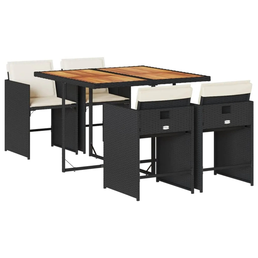 vidaXL 5-tlg Gartenmöbel-Set aus Akazienholz und Poly-Rattan in Schwarz und Braun mit Kissen - Bild 2