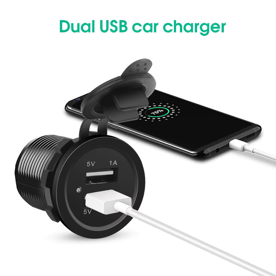 Kebidumei Dual USB Auto Ladegerät mit LED-Panel, wasserdichtes Netzteil für Fahrzeug, Boot, LKW und Motorrad, Schwarz - Bild 2