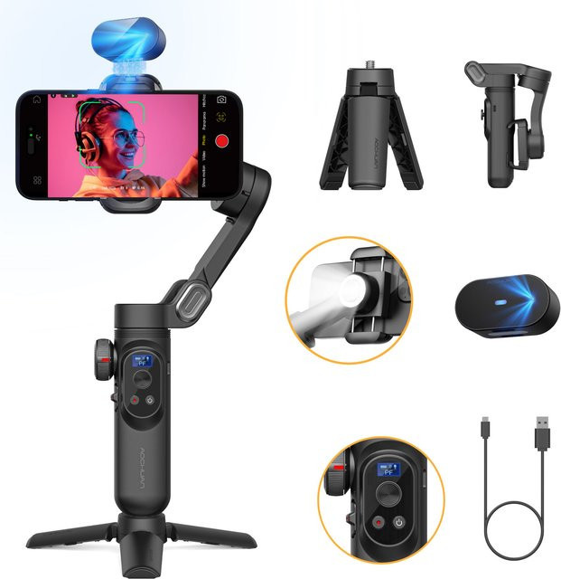 AOCHUAN Smart XPro Ai Smartphone 3-Achsen-Gimbal-Stabilisator mit Gesichtserkennung für iPhone und Android, Schwarz - Bild 1