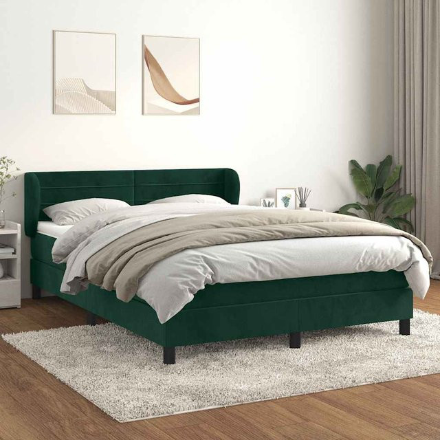 vidaXL Boxspringbett mit Matratze in Dunkelgrün aus Samt, B/T/H: 140 x 190 cm - Bild 3