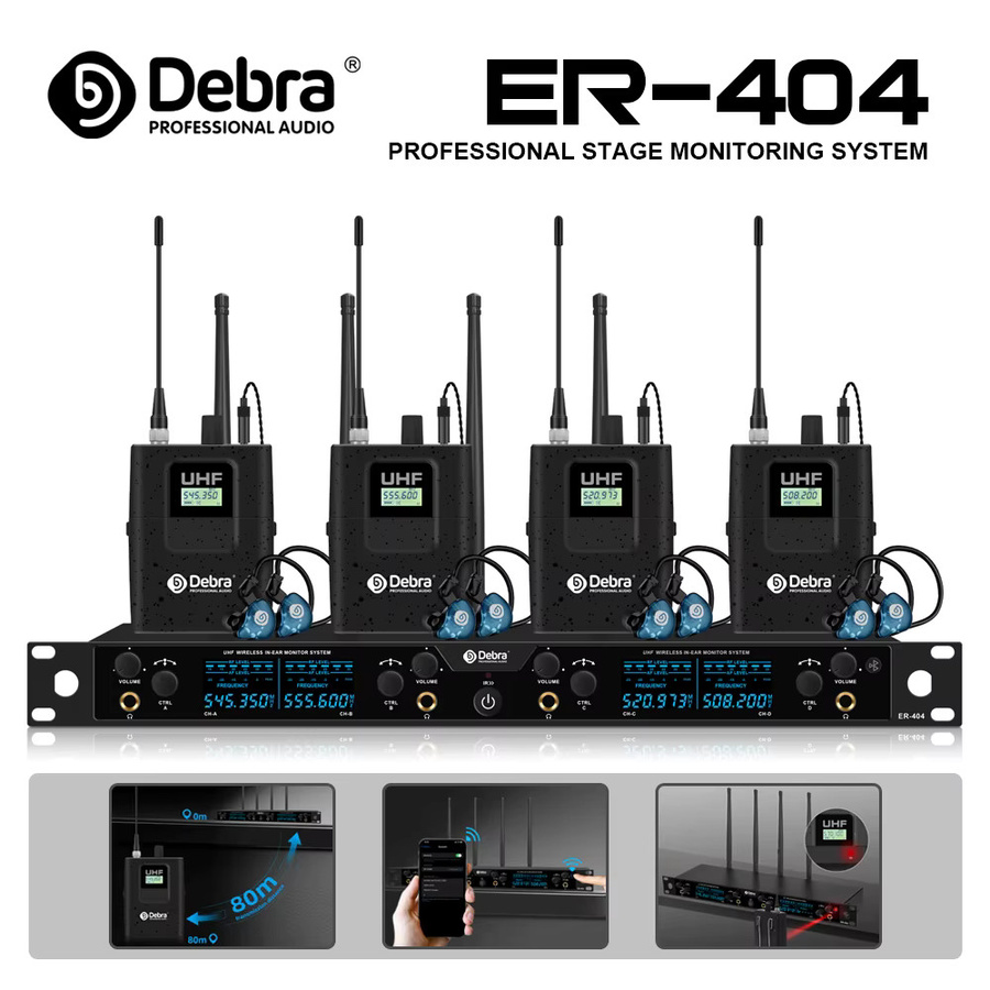 Debra ER-404 Professionelles Kabelloses In-Ear Monitoring System mit Infrarot-Synchronisation und mehreren Empfängern in Schwarz - Bild 4