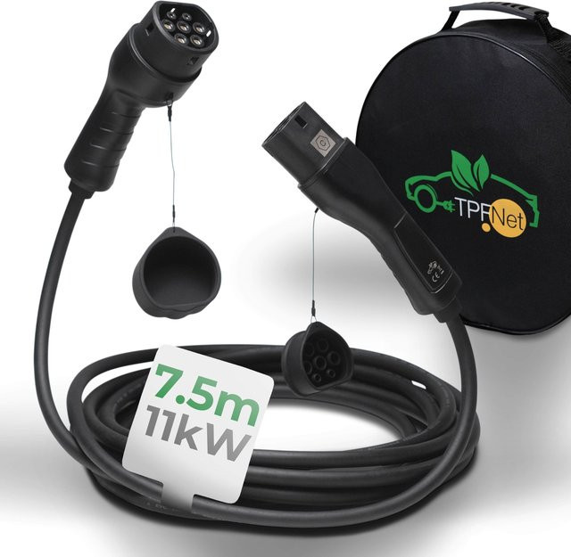 TPFNet Typ 2 E-Auto Ladekabel 11kW 16A 3-phasig in Schwarz mit einer Länge von 7,5 m - Bild 1