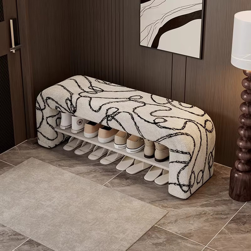 Moderne Schuhbank HOUYU als gepolsterter Hocker mit Stoffbezug für den Flur - Bild 3