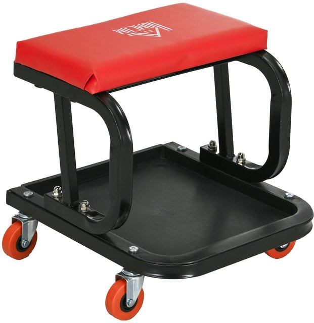 HOMCOM Werkstatthocker mit Ablage und Rollen aus Stahl und Kunstleder in Rot, B/T/H: 35 x 38 x 37 cm - Bild 1