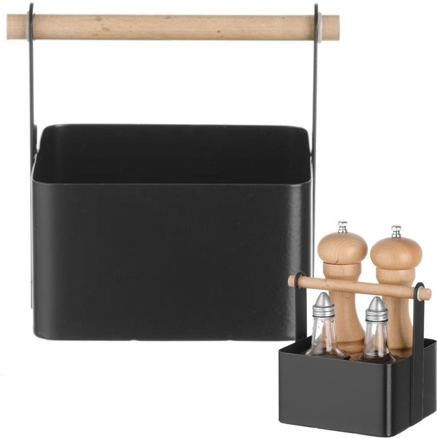 Hendi Tischorganizer Gewürzkorb Schwarz mit Holzgriff H x B x T: 16 x 17 x 13 cm - Bild 1