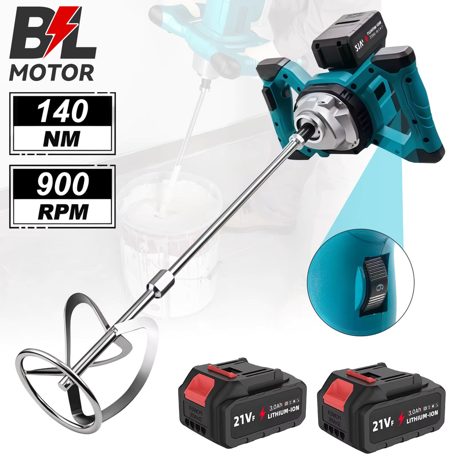 Makita Kabelloser elektrischer Mörtelmischer in Blau mit 140 Nm Drehmoment, 6 Geschwindigkeiten und S-Typ-Rührstab, passend für 18-V-Batterien - Bild 2