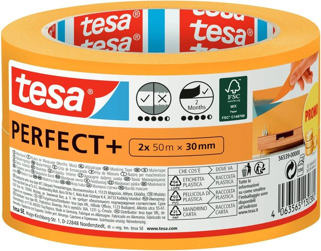 Tesa Malerband Perfect+ Gelb, 2 Rollen, Breite: 30 mm, Länge: 50 m - Bild 1