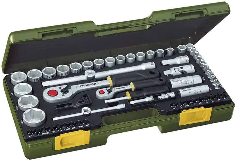 PROXXON Steckschlüsselsatz 65-teilig mit 1/4'' und 1/2'' Umschaltratsche sowie Schraubendrehergriff - Bild 2