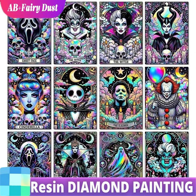 Potdemiel 5D DIY Diamantmalerei Set Schädel Fee Staub AB Böse Königin Mosaik Kreuzstich Kit, Mehrfarbig - Bild 1