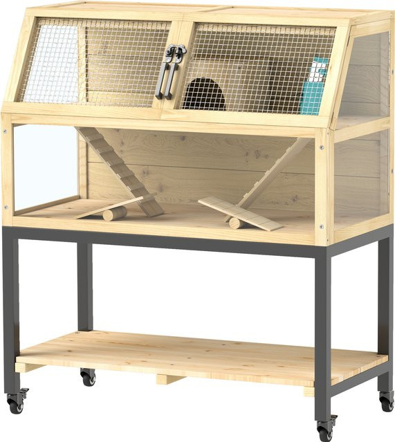 PawHut Zwerghamsterkäfig aus Holz in Braun mit Zubehör und Rädern, B/T/H: 87 x 43 x 101 cm, Aosom - Bild 1
