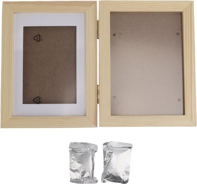 OutsideWorld Haustier Pfotenabdruck Erinnerungsset mit Holz-Fotorahmen und Tonabdruck in Weiß und Grau - Bild 1