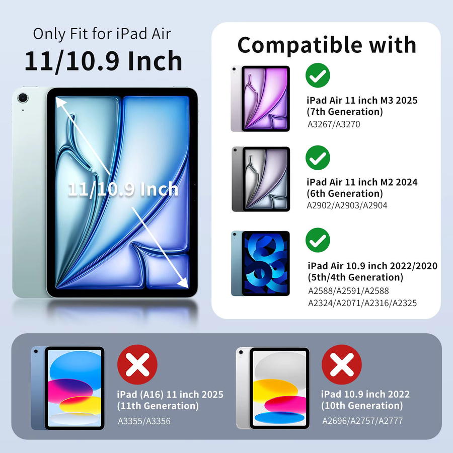 Apple iPad Air 11 Zoll Hülle für 7./6. Generation M3/M2 2025/2024 und iPad Air 5./4. Gen 10,9 Zoll 2022/2020 mit Stifthalter in Grau und Lila - Bild 2