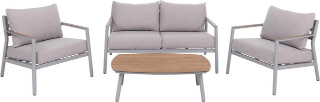 MCW Aluminium Gartengarnitur P79 Lounge-Set mit 2er-Gartenbank und 2 Sesseln in Creme-Beige aus Olefin-Stoff - Bild 1