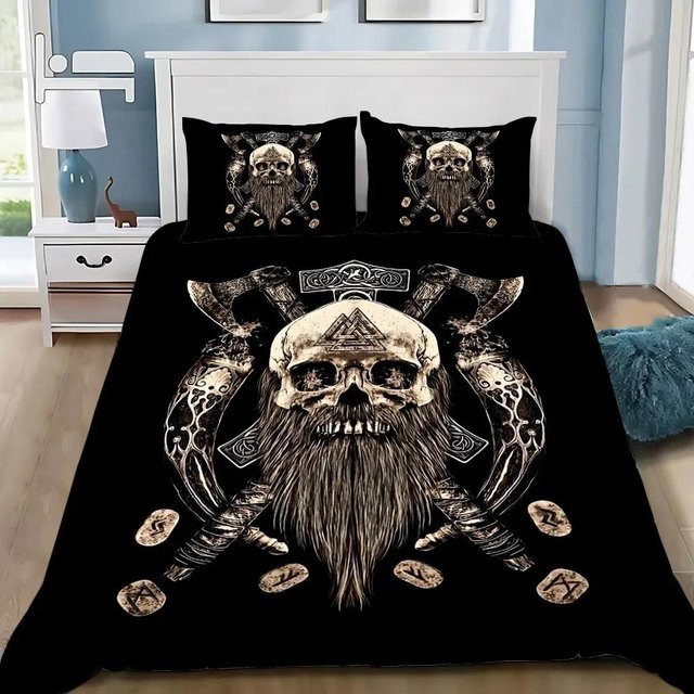 Monika Chen Bettwäsche Set mit Wikinger Wolf und keltischem Symbol, Schwarz, B/H: 180 x 220 cm - Bild 1