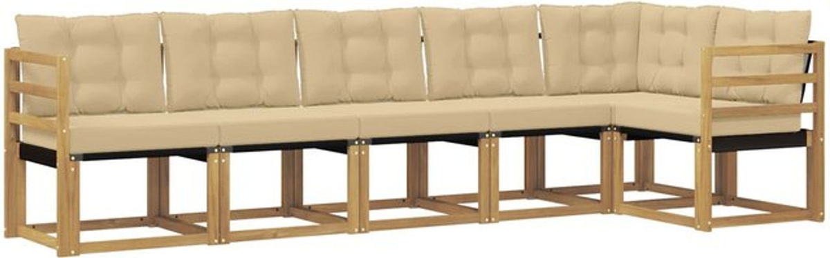 vidaXL Outdoor-Sofagarnitur aus Akazie mit 6-teiligem Loungemöbel-Set in Weiß und Beige - Bild 1